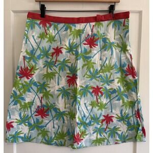 Palm Island Resort Skirt 12 Cotton Spandex Blue Red Tropical Palm Tree Preppy